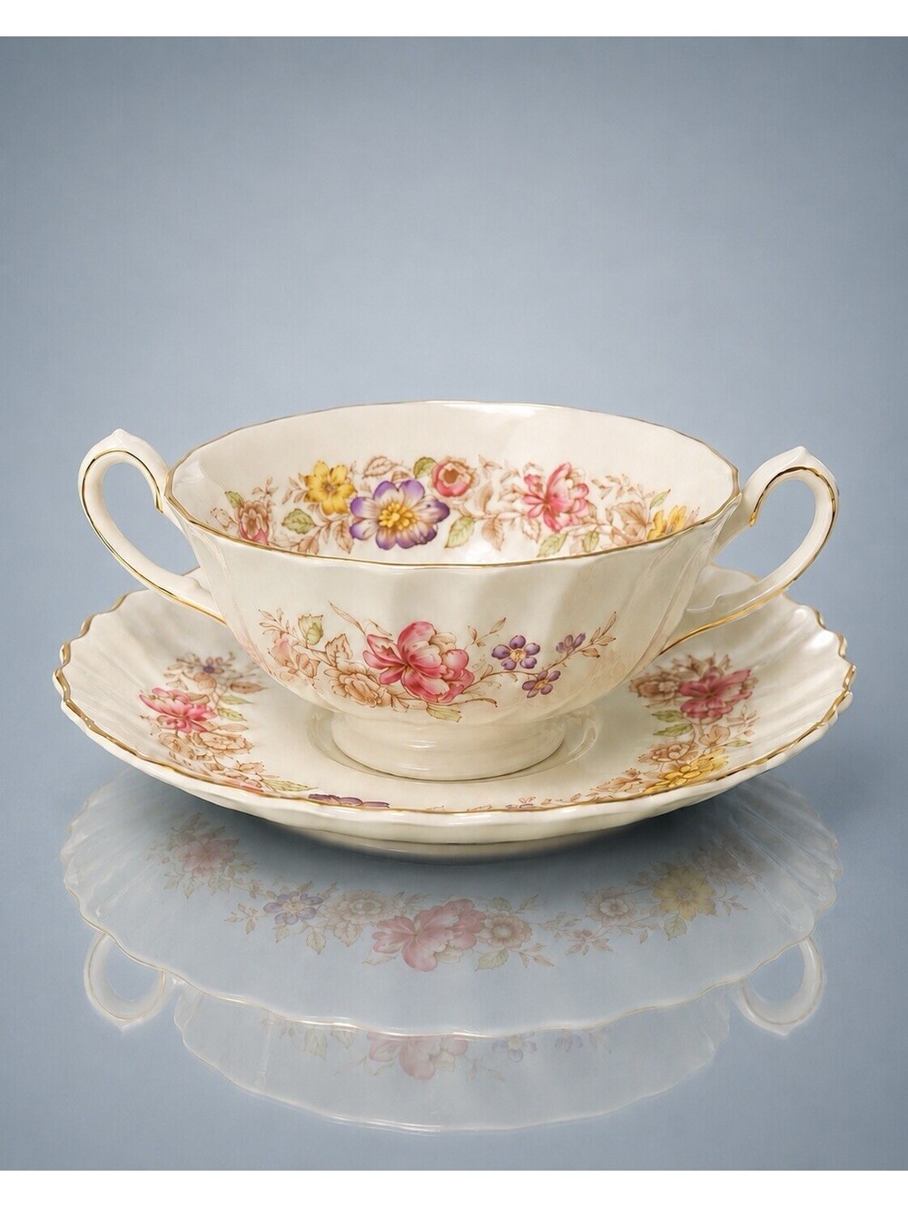Royal Doulton 1955 Cream Soup Cup & Saucer Mayfair Bone China Floral